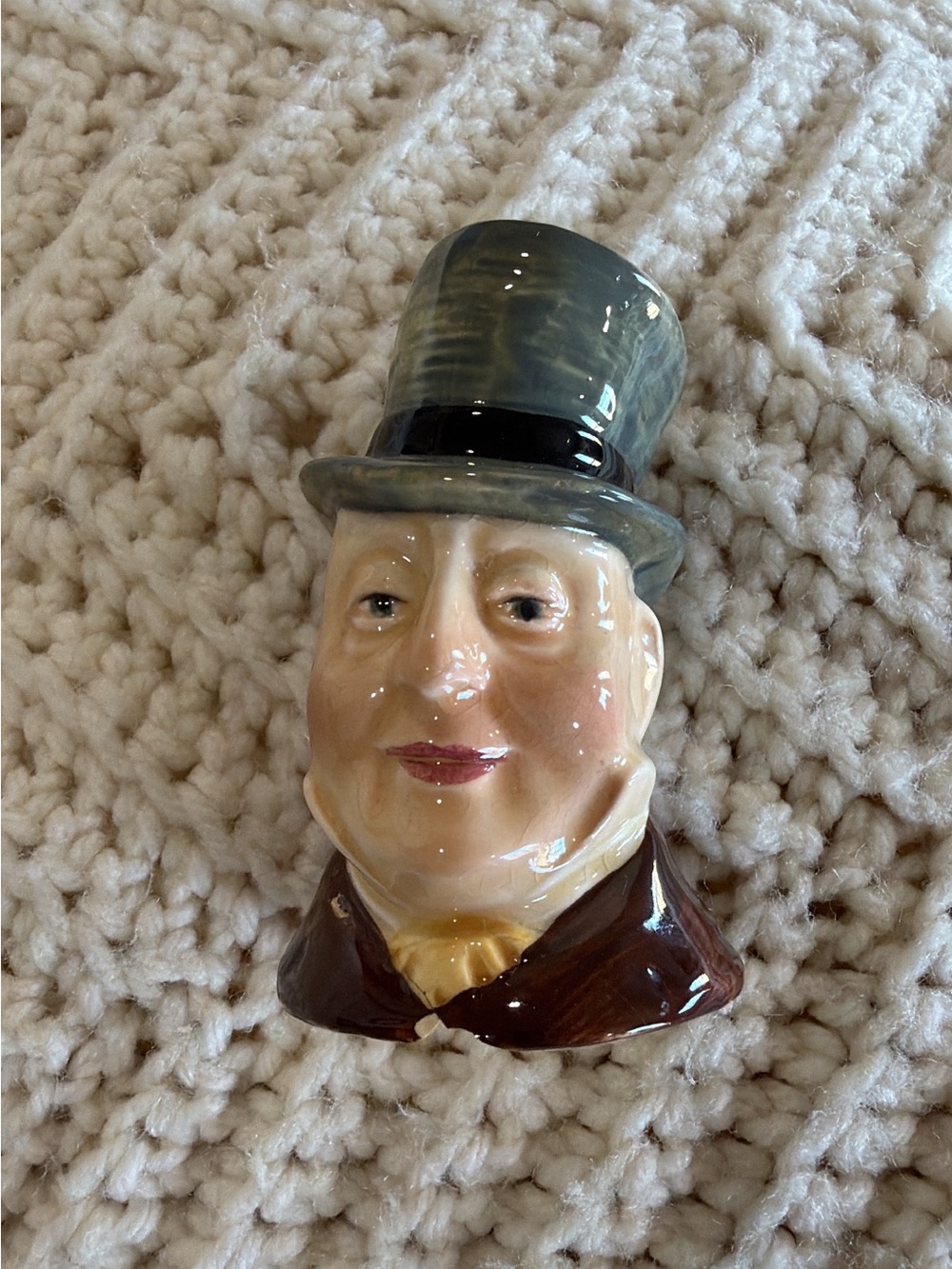 Ceramic Victorian Gentleman Wall Pocket - Blue Hat, Brown Coat